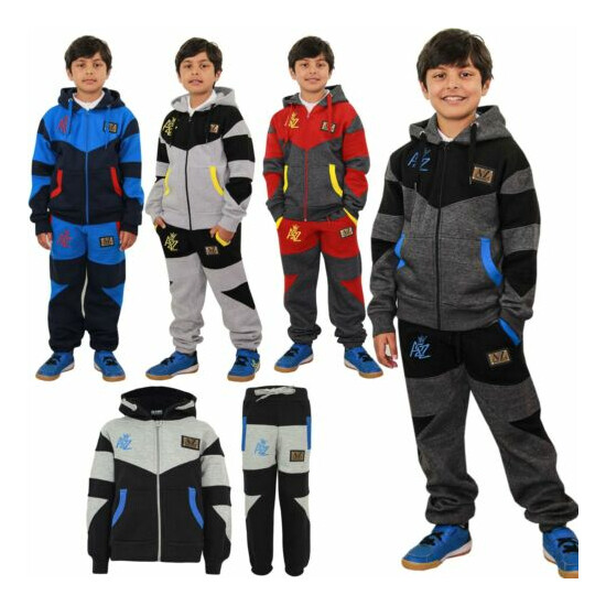 Boys Girls Tracksuit Fleece Hoodie A2Z Embroidered Top Joggers Bottom Suit Set image {1}