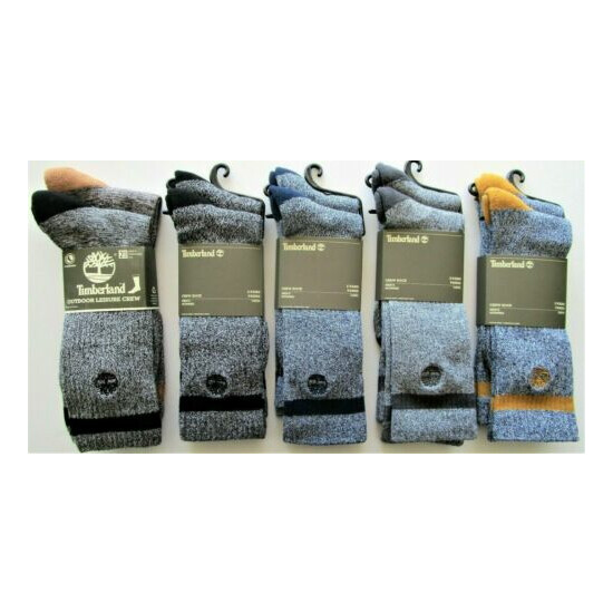 Timberland Mens' Outdoor Crew Socks 2 PR Black Blue Brown Gray Marled OSFM NWT image {1}