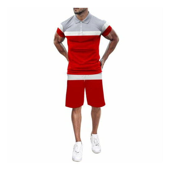 Mens Fashion Short Sleeve T Shirt And Shorts Set Summer 2 Piece Outfit image {2}