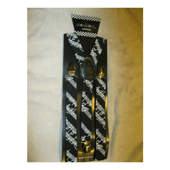 Black White MUSICAL NOTES PIANO KEYS Suspenders,Lanyard&matching Bowtie Bow Tie image {3}