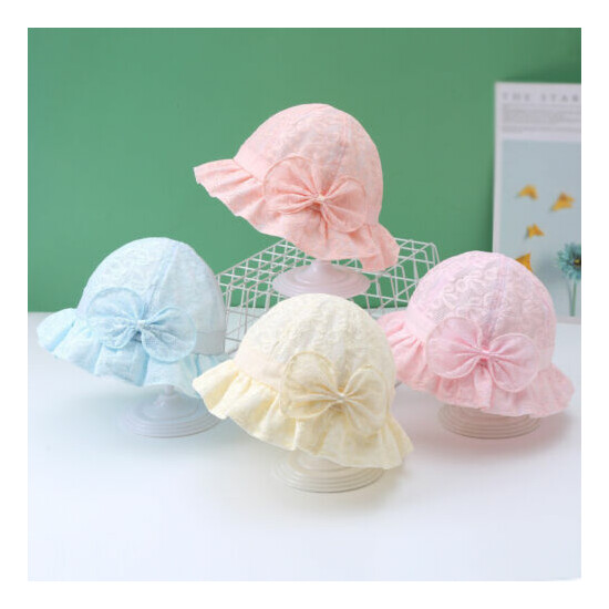 Toddler Baby Girls Floppy Hat Lace Embroidered Wide Brim Bow Sun Protection Cap image {2}