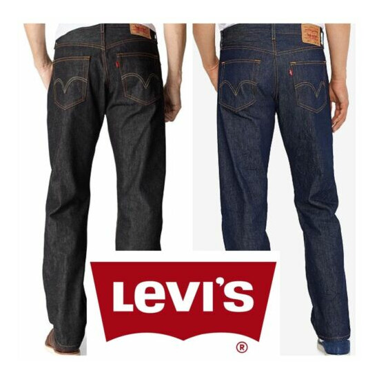Levis 501 Original Shrink To Fit Button Fly Jeans Rigid Blue Black image {1}