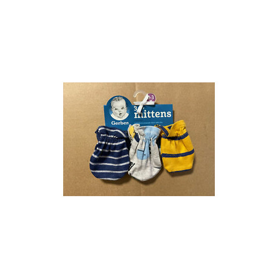 Gerber Baby Boys 3 Pack Cotton Mittens Size 0-3 Months NEW image {1}