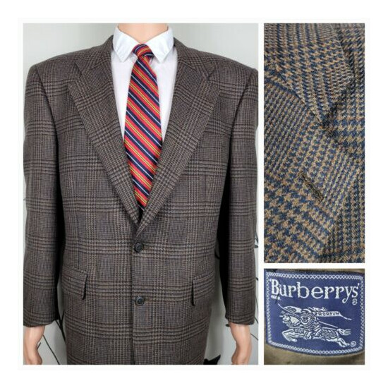 Vintage Burberry Suit Jacket Men's 44R Blazer Brown Plaid Sport Coat 2 Buttons image {1}