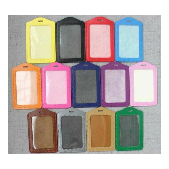 New 100pcs ID Card Credit Holder PU Business ID Badge Card Holder Mixed color image {1}