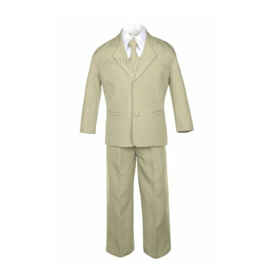6pc Boy Kid Teen Formal Wedding Khaki Stone Suit Tuxedo Extra Satin Necktie S-4T image {4}