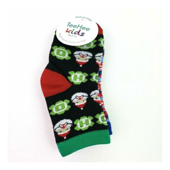TeeHee Kids Size 3-5 Years Cotton Fun Santa Christmas Holiday Crew Socks 3 Pack image {1}
