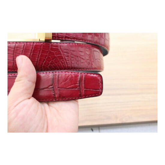 No Jointed - Dark Red Real CROCODILE Belly LEATHER Skin Men's Belt - W 1.3 inch image {3}