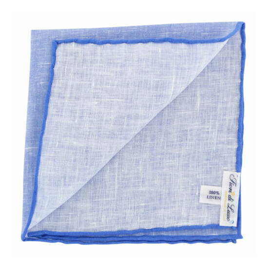 $100 Fiori Di Lusso Blue Solid Linen Pocket Square - x - (805) image {2}