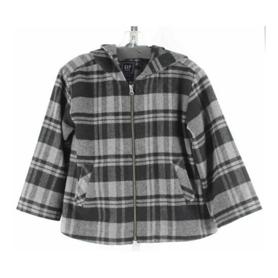 Gap Kids Sz XL Black Gray Plaid Hooded Polyester Blend Lined Jacket 030Y image {1}