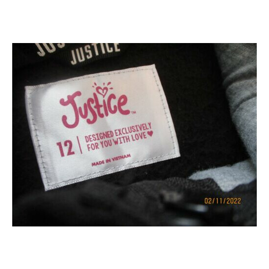 Justice Girls Size 12 Black Fluffy Fleece Winter Hoodie Soft image {4}