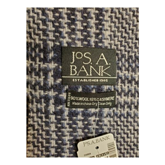 Brand New With Tag Jos. A. Bank Plaid Wool & Cashmere Scarf Navy Blue !!! image {1}