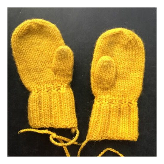 Handmade Vintage Knit Yellow Mittens and Blue Pom Booties Slippers image {5}