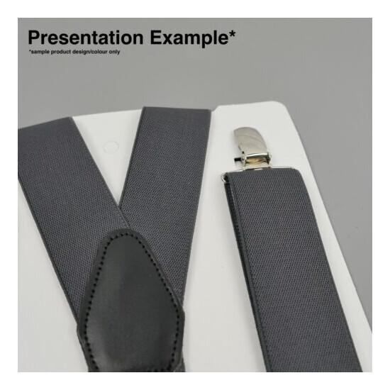 Navy Blue White Stripes Clip On Trouser Braces Elastic Suspenders Handmade UK image {2}