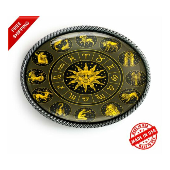 Zodiac Wheel Belt Buckle - Astrology Sun Handmade Buckle - 40 image {1}