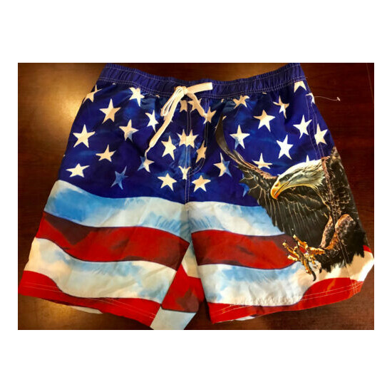 GEORGE ABOVE KNEE SWIMMING TRUNK SHORT AMERICAN FLAG EAGLE PRINT SZ XL(40-42) image {1}