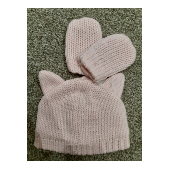 Next Pink Cat Hat & Mittens Set Age 3-6 Months. Brand New with Tags image {2}