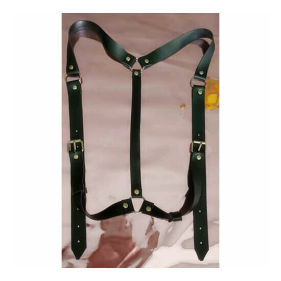 Men Faux Leather Adjustable Shoulder Brace Bondage Belt Strap w/ Metal Ring Chic image {8}