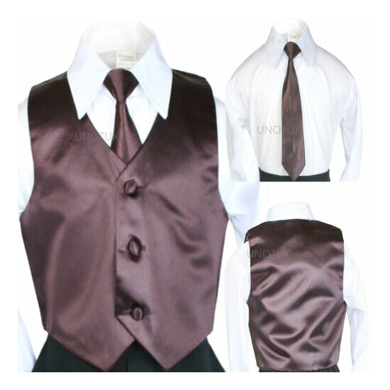 2PC Baby Toddler Kid Boy 23 color Satin Vest + Long Neck Tie for Tuxedo Suit S-7 image {2}