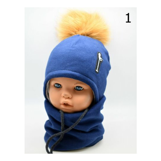 NEW Cute Kids Baby Boys Hat Knitted Winter Set Cap with Scarf Tie up Warmer image {4}