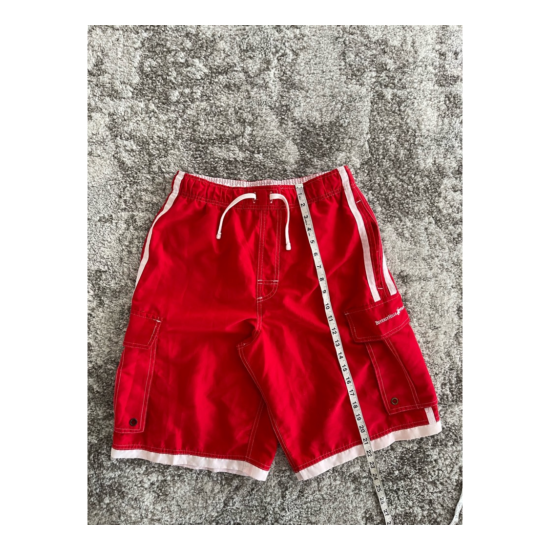 Beverly Hills Polo Club Mens Trunk Swim Shorts Red White Pockets Mesh Lined M image {1}