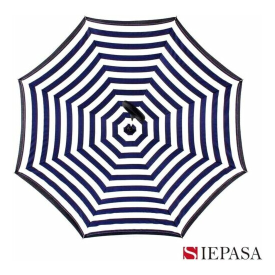 Siepasa Double Layer Inverted Umbrella with C-Shaped Handle Stripes / Navy Blue image {2}