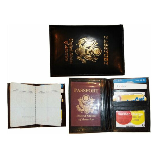 Lot of 3 New 4 credit cards + ID Lamb skin USA Leather passport case wallet BNWT image {1}
