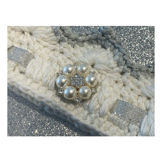 Beautiful Newborn Baby Handmade Crochet Soft White Cotton Crown with pearls image {3}