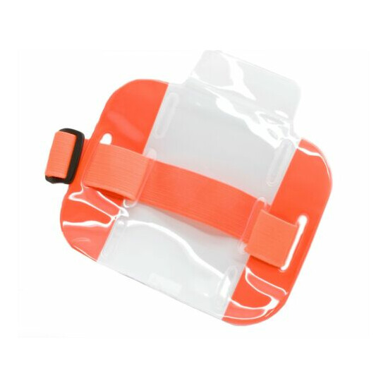 25 pcs Reflective Orange Arm Band Photo ID Badge Holder Vertical w/ Elastic Band image {2}