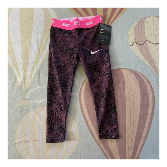 Nike Girls Black and Pink Print Leggings 4 Years New image {1}
