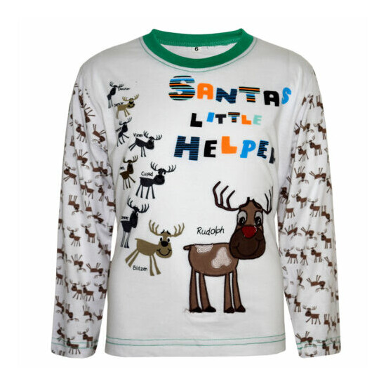 Kids Girls "SANTA'S LITTLE HELPER" Christmas Pyjamas Reindeer Rudolph PJ's 1-8 Y image {2}