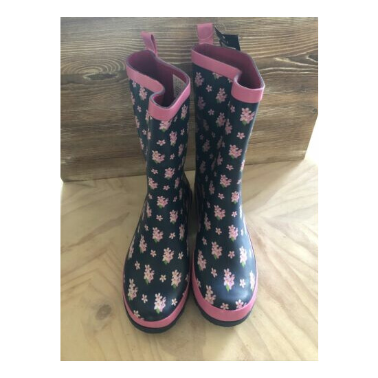 Laura Ashley Ladies High Cut Mid Calf Buckle Rubber Rain Boots, Lightweight...  image {2}