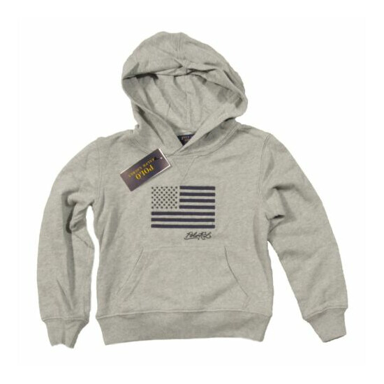 Polo Ralph Lauren Boys Grey Embroidered USA Flag Terry Pullover Hoodie image {1}