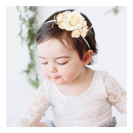 3pcs Cute Bows Infant Gift Baby Girl Headband Elastic Hairband Artificial Flower image {8}