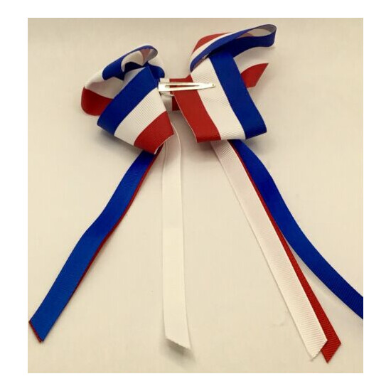 5 inch Baby Toddler Infant Girl Hair Bow Huge Hair Clip Red White&Blue USA  image {3}