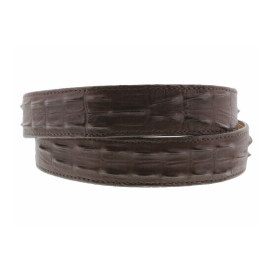 Brown Western Cowboy Leather Belt Alligator Tail Pattern Silver Buckle Cinto image {2}