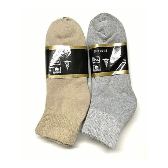 6 /12 Pair Non-Binding Top DIABETIC Gray & Tan Ankle Sock Size 10-13. image {2}