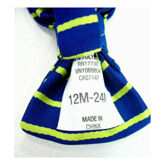 TODDLER BOW TIE 12-24 M BLUE YELLOW CHARTREUSE STRIPE ADJUSTABLE image {3}