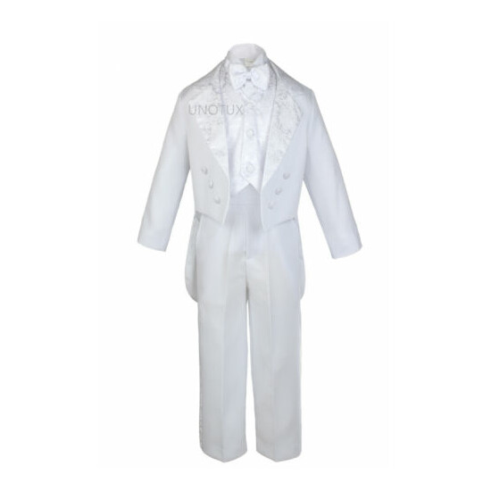 L Infant Toddler Boy Wedding Easter Formal Paisley Tail Tuxedo Suit White Black image {3}