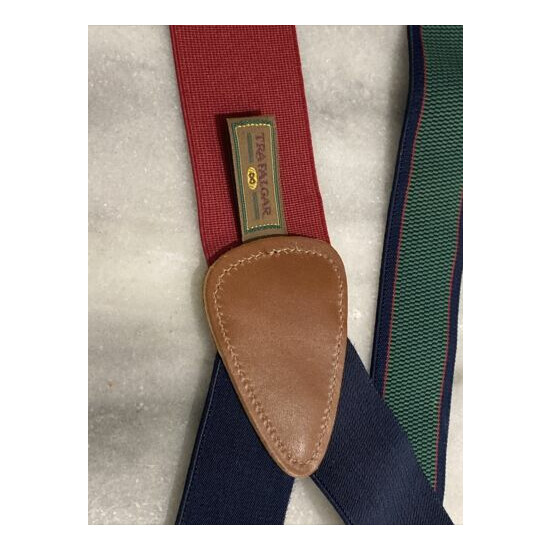 TRAFALGAR Suspenders Braces Leather Tabs Navy Hunter Green Maroon MINT image {2}
