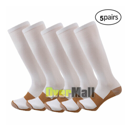 5 Pairs White Compression Socks 20-30mmHg Graduated Support Mens Womens S/M-XXL image {2}