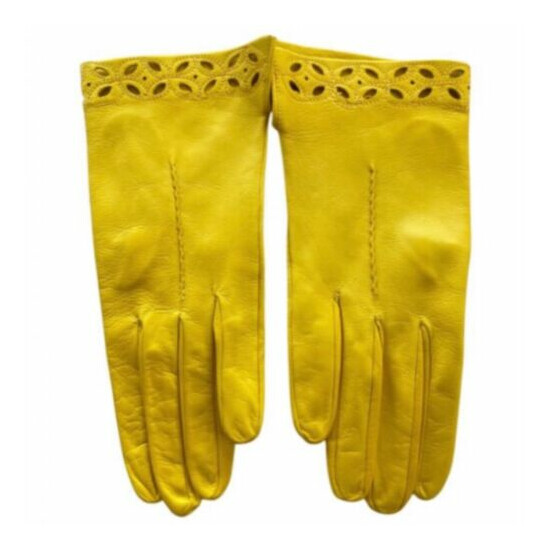 PERUZZI pierced unlined yellow leather gloves Sz L image {1}