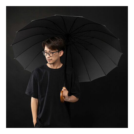 Wooden Windproof 16 Ribs Japanese Long Handle Business Men Women Rain Umbrella Thumb {3}