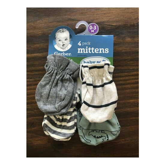 NWT Gerber Baby Boy 4 Pair Pack Organic Cotton Mittens Set Size 0-3 Months NEW image {1}