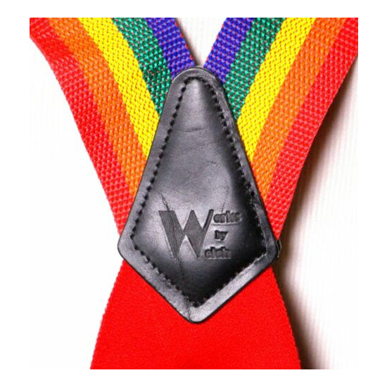 WELCH HEAVY DUTY RAINBOW ELASTIC LEATHER CLIP X-BACK 2"Wd MEN SUSPENDERS (G45 image {3}