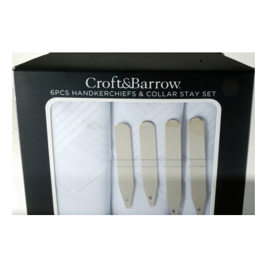 Croft & Barrow Soft Touch 6 Handkerchiefs & 4 Collar Stay Boxed Gift Set NIB image {2}