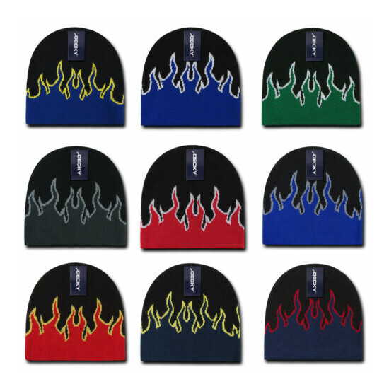 Decky Fire Flame Beanies Caps Hats Short Warm Winter Youth Boys Girls Kids Size image {1}