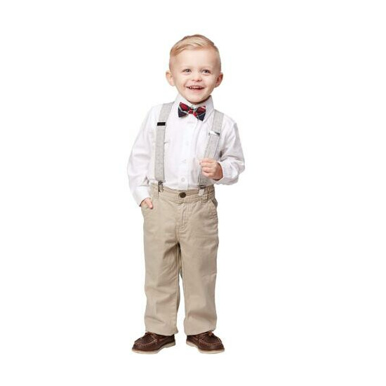 Mud Pie Baby Boys' Plaid Bow Tie Tweed Suspender Set, Red Plaid, One Size image {2}