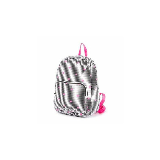 Striped Heart Backpack Black & White w/ Neon Pink Hearts School Book Bag - NWT image {1}