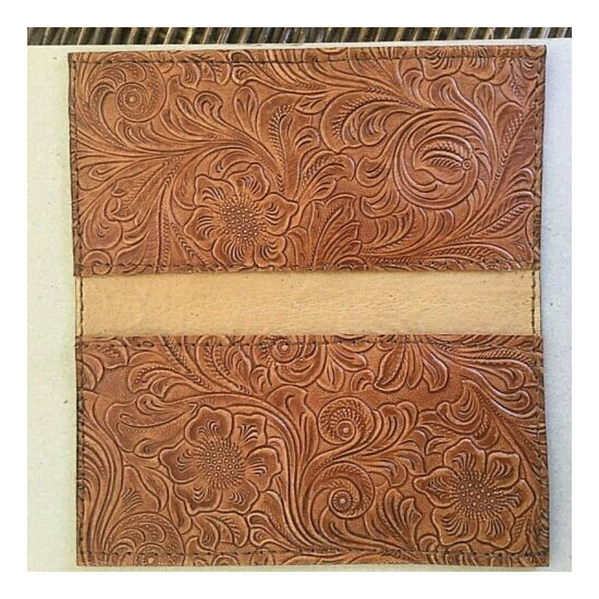 CHESTNUT SADDLE TAN WESTERN FLORAL LEATHER CHECKBOOK COVER FREE SHIP image {2}
